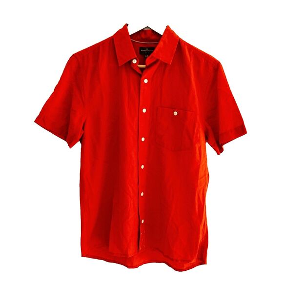 New L.L. Bean Signature Button Up Top Size Small Slim Fit Orange Linen Blend NWT - Picture 1 of 7